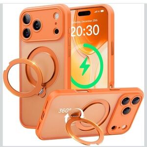 Orange Magnetic Ring Case for Cell Phones - Protective 360° Kickstand 17 pro